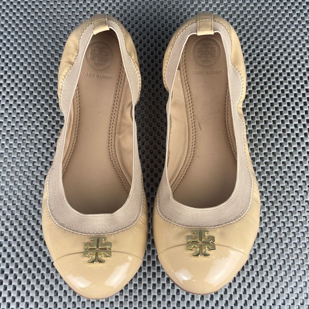 Tory Burch Jolie Ballet Flats Womens 8 M Nude Logo Slip On